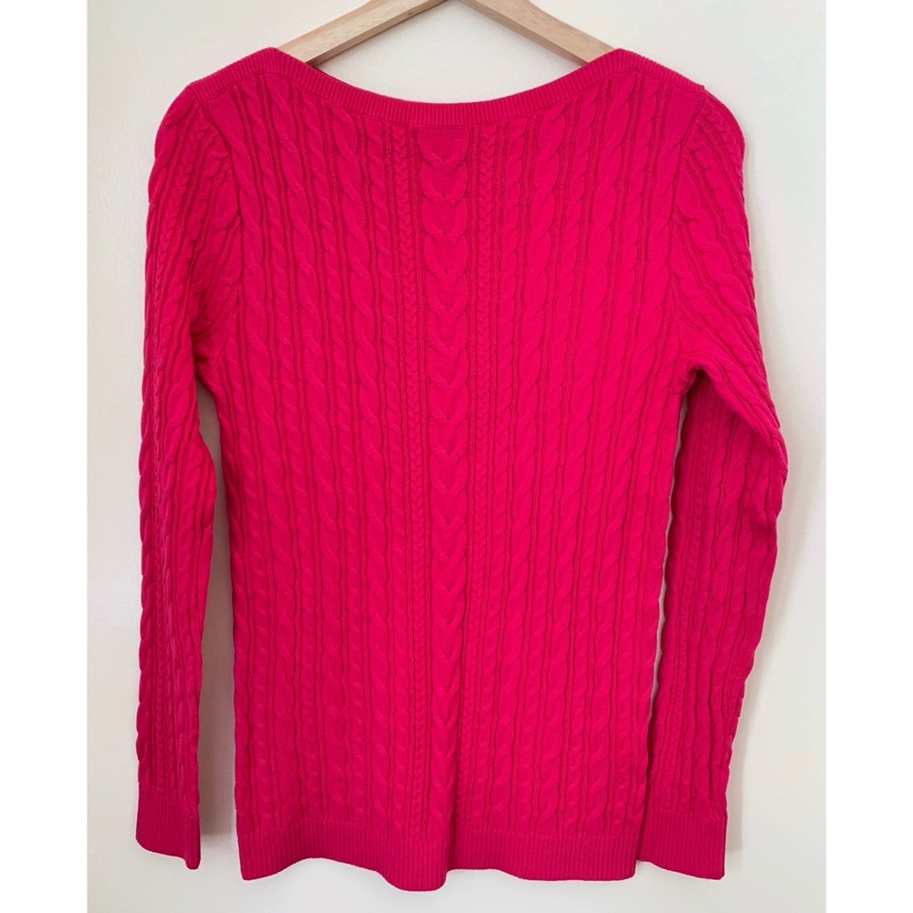 Lands’ End • S • Hot Pink Boatneck Long Sleeve Cable Knit Sweater 100% Cotton